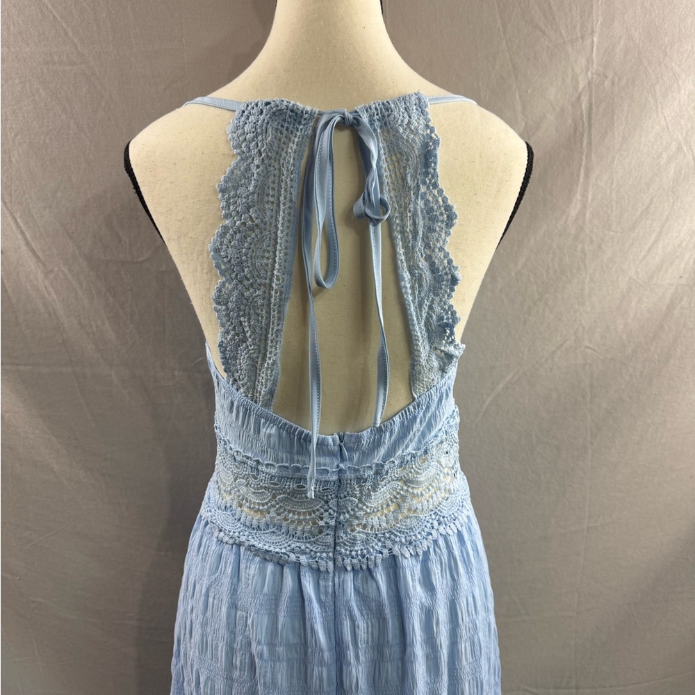 Boho Hollow Out Lace Backless Maxi Dress Blue - Picture 8 of 8